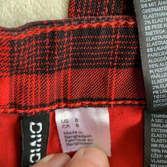 H&M womens Plaid High waisted fitted red black pants size 8 - Picture 5 of 6